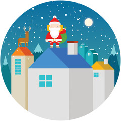 Santa and Deer on Christmas Night
- 554931810