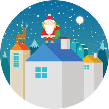 Santa and Deer on Christmas Night
