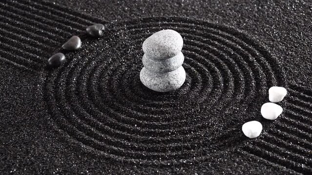 Japanese ZEN garden with stone in textured sand