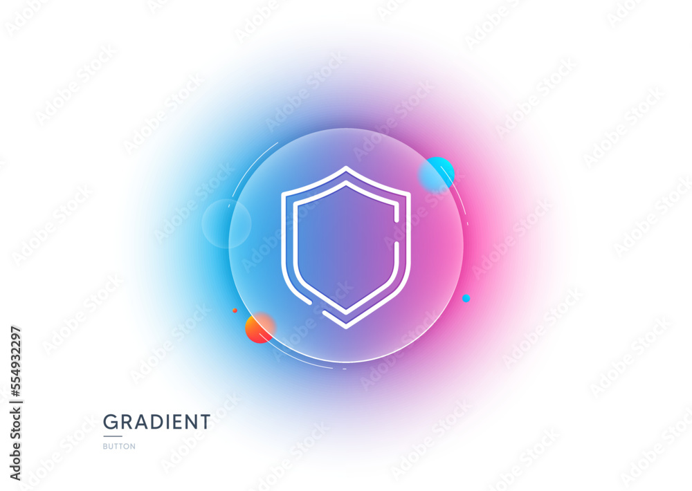 Poster shield line icon. gradient blur button with glassmorphism. privacy secure sign. safe defense symbol.