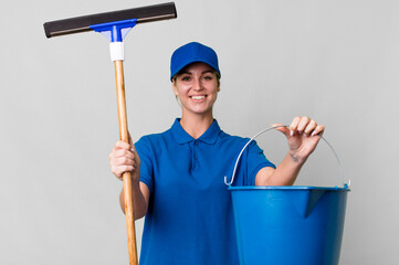 pretty caucasian windows washer worker woman