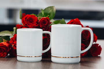 Flowers and cup of tea close up