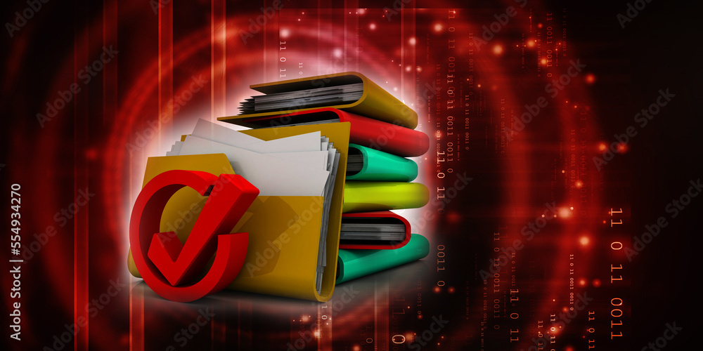 Poster 3d illustration checkbox tick with folder