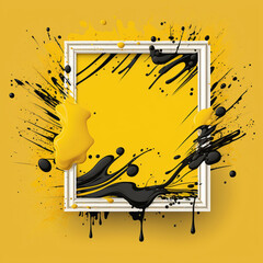 Yellow background with white frame and splashes of paint