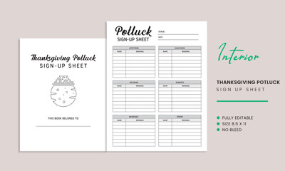 Thanksgiving Potluck Sign Up Sheet KDP Interior Template