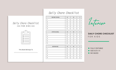 Chore Checklist For Kids KDP Interior Template