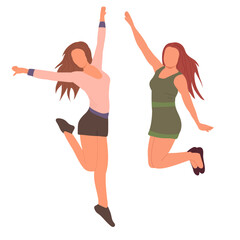 women rejoice jumping flat style, isolated vector