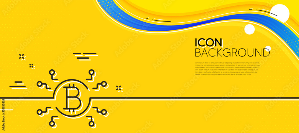 Poster bitcoin system line icon. abstract yellow background. cryptocurrency scheme sign. crypto money symbo