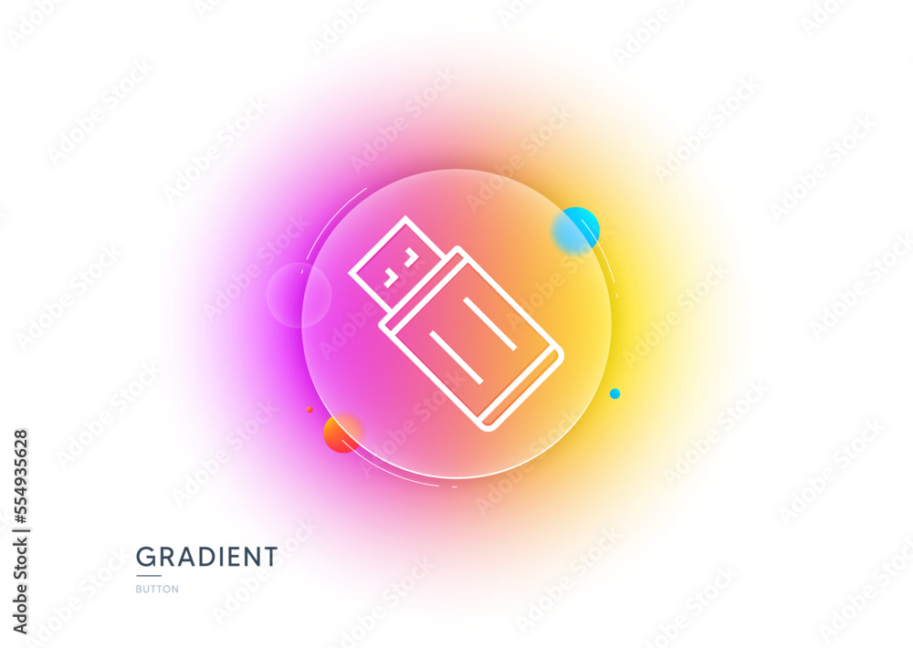 Poster usb flash drive line icon. gradient blur button with glassmorphism. memory stick sign. portable data