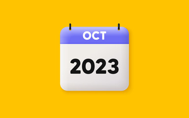 Calendar schedule 3d icon. October month icon. Event schedule Oct date. Meeting appointment planner. Agenda plan, Month schedule 3d calendar and Time planner. October day reminder. 2023 year. Vector