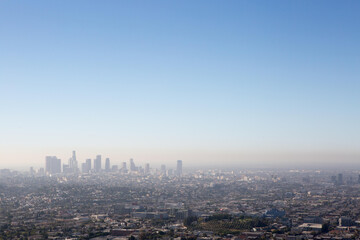 A view to downtown Los Angeles and surroundings from Griffith Observatory. Air pollution is visible over the city.; Griffith Observatory, Los Angeles, California
