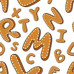 Cartoon flat alphabet cookie Xmas seamless pattern