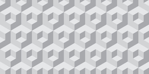 3D geometric hexagon seamless pattern wallpaper. Grey color background.