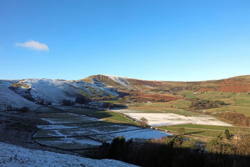 Mam Tor and the head of the Hope Valley with heavy frost, Derbyshire England
