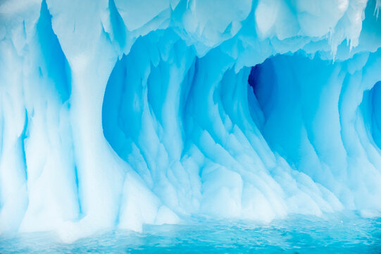 Blue ice formations in Cierva Cove of the Southern Ocean in the Antarctic; Antarctica
