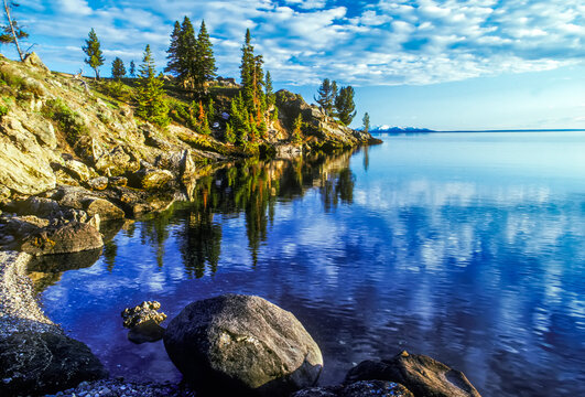 The east shore of Yellowstone Lake.