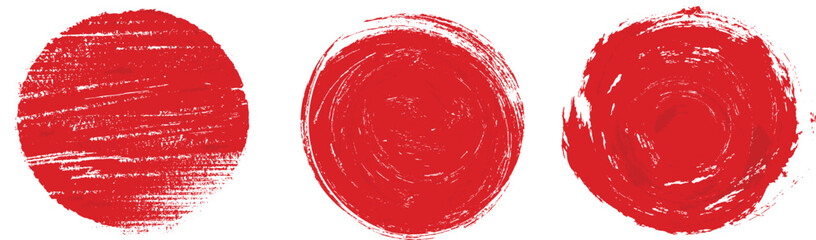 Red circles. Red circle in grunge style on white background. Japanese flag symbol of rising sun. 