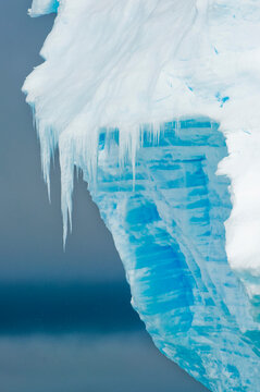Close-up abstract of icicles and turquoise ice at Cierva Cove in Hughes Bay; Antarctic Peninsula, Antarctica