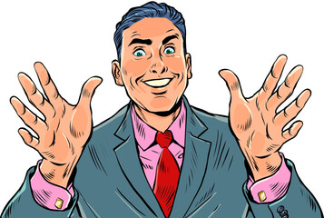 joy greeting man hugs, friendly meeting, good friend