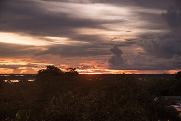 Sunset in Leticia, Amazonas, park, jungle and Amazon river.