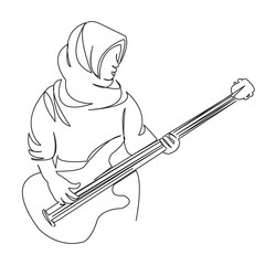 muslim woman playing electric guitar