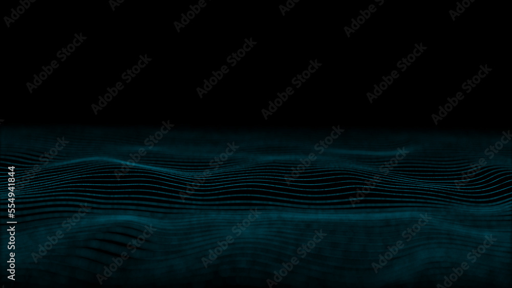 Poster Wave of dots and weave lines. Abstract background. Network connection structure. 3d rendering.
