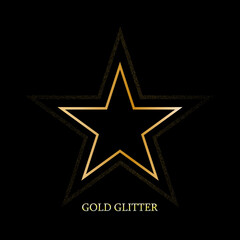 Star on a black background, gold glitter with gold dust