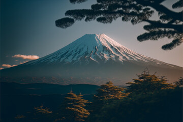 Plakat Mountain Fuji at lake Kawaguchiko Japan.generative ai.