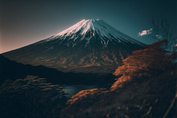 Fototapeta premium Mountain Fuji at lake Kawaguchiko Japan.generative ai.