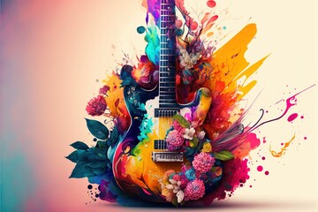 Digital illustration about guitar. - obrazy, fototapety, plakaty
