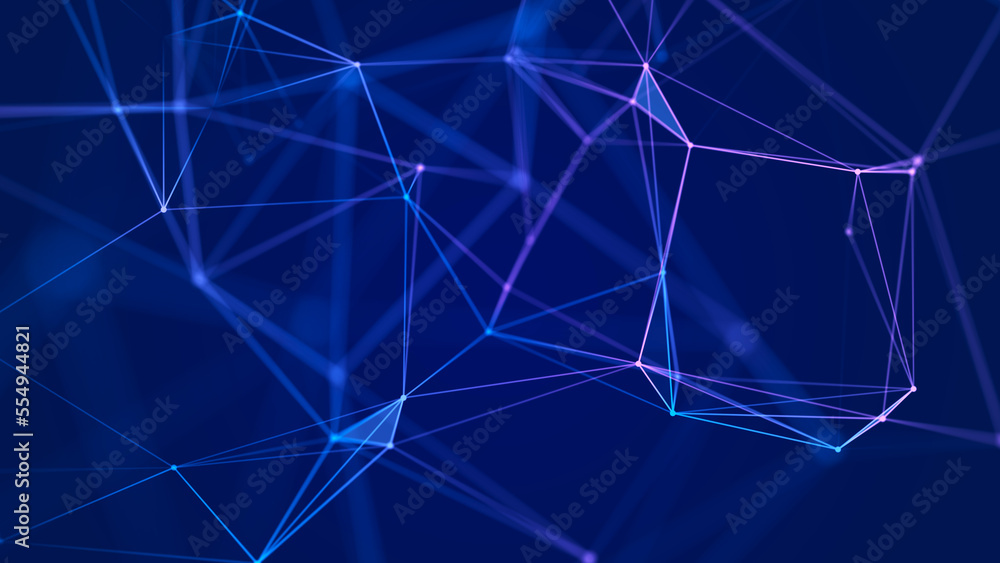 Poster big data visualization. network connection structure with chaotic distribution of points and lines. 