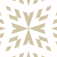 Vector geometric ornament in ethnic tribal style. Golden abstract ornamental seamless pattern. Elegant background texture with floral shapes, crosses, snowflakes, repeat tiles. Design for decor, print