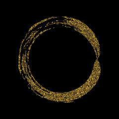 Golden round frame design on black background with golden dust
