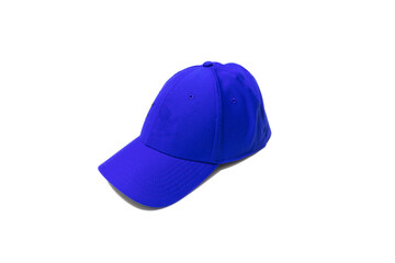 Blue baseball cap isolated on white background.