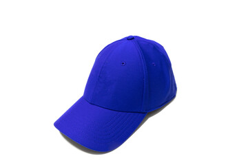 Blue baseball cap isolated on white background.