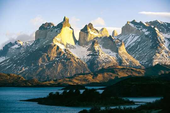 The Torres del Paine Mountains.; Torres del Paine, Chile.