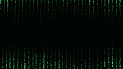 Falling points of binary code. Illustration of the matrix.Vector digital dark background with noise effect. Corrupted code, matrix failure. Visualization of big data.