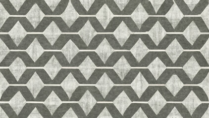 Geometric pattern. Abstract background. Cell texture. Monochrome gray uneven symmetrical diamond ornament concrete wall decorative design collage illustration.