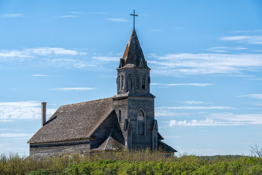 Abandoned church in rural Saskatchewan; Fish Creek, Saskatchewan, Canada