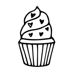 Cupcake doodle style vector illustration isolated on white background.