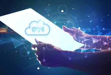 Hand holdig futuristic tablet concept