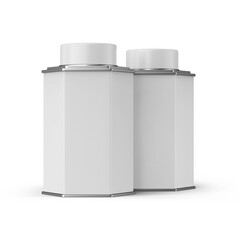 Metallized hexagonal tea jar Packaging Box isolated on white blank image 3d rendering