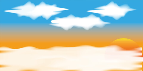 blue sky white clouds and reddish sun behind the clouds