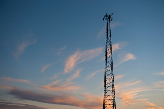 Cell tower in a sunset sky; Undadilla, Nebraska, United States of America