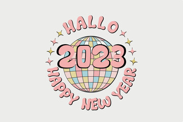 Hallo Happy new Year 2023 Typography T shirt design
