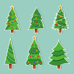Collection of Christmas trees. Different Christmas tree set, vector illustration