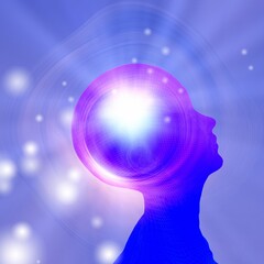 Human head with bright light