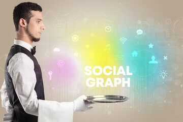Waiter serving social networking concept