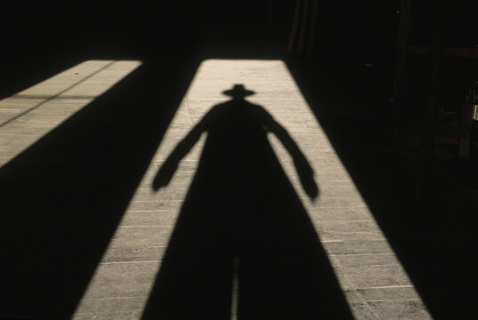 Cowboy casts a long shadows; Santa Fe, New Mexico, United States of America