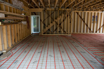 Tubular heating system in the floor of a garage; Lincoln, Nebraska, United States of America